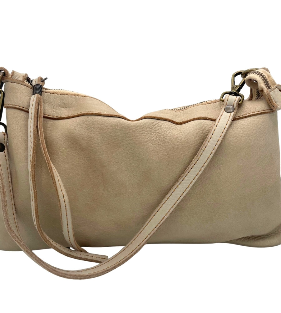 Borsa a spalla in pelle beige vintage - BS792