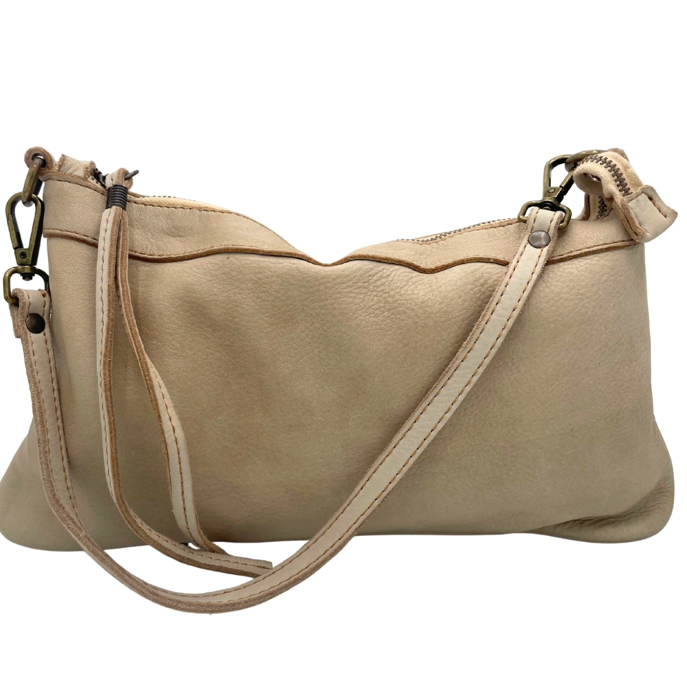 Borsa a spalla in pelle beige vintage - BS792