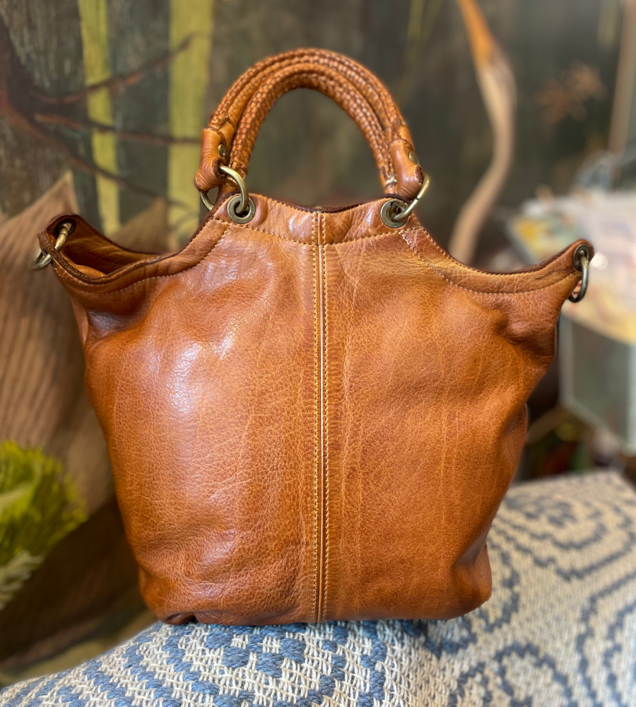 Secchiello in pelle di vitello lavata cognac by Bayside