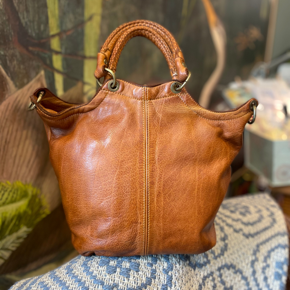 Secchiello in pelle di vitello lavata cognac by Bayside