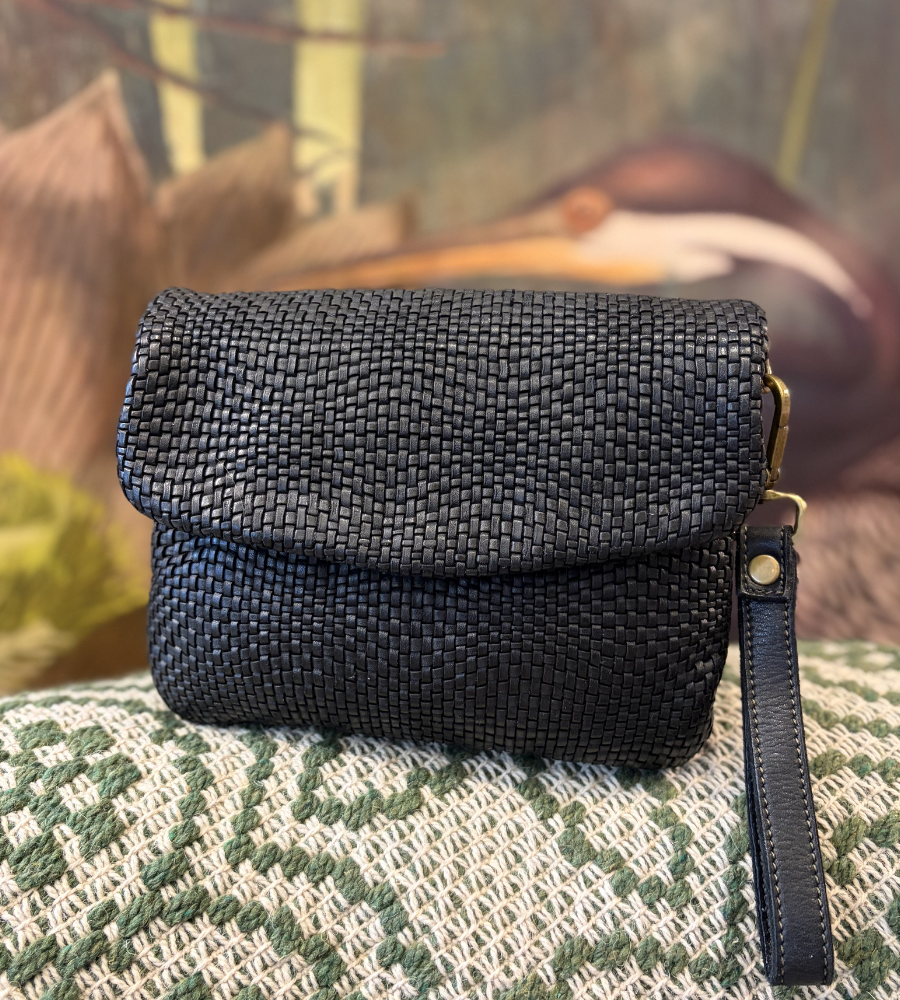 Pochette in pelle intrecciata nera Bayside BS760