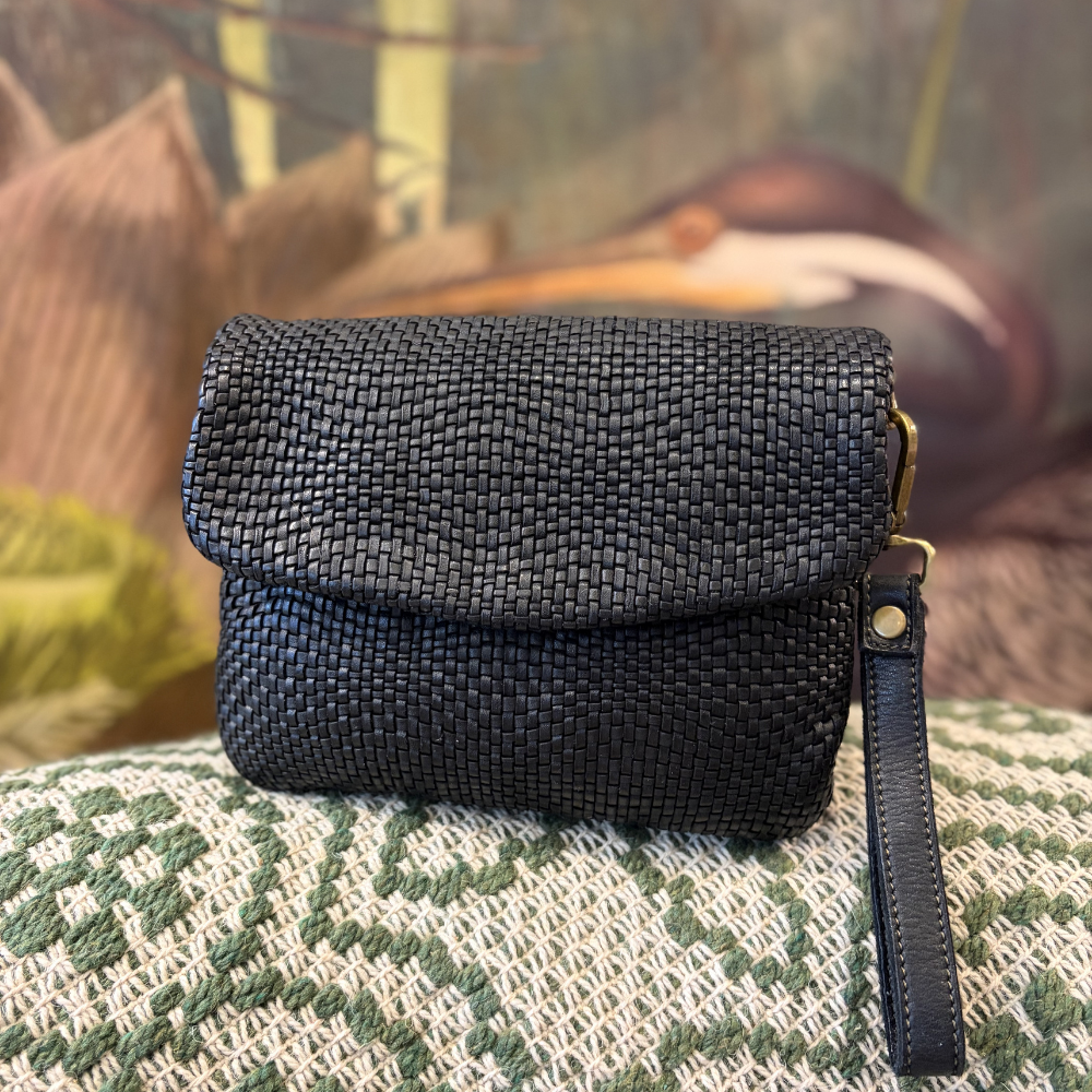 Pochette in pelle intrecciata nera Bayside BS760