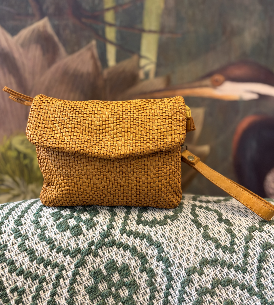 Pochette in pelle intrecciata giallo senape Bayside BS760