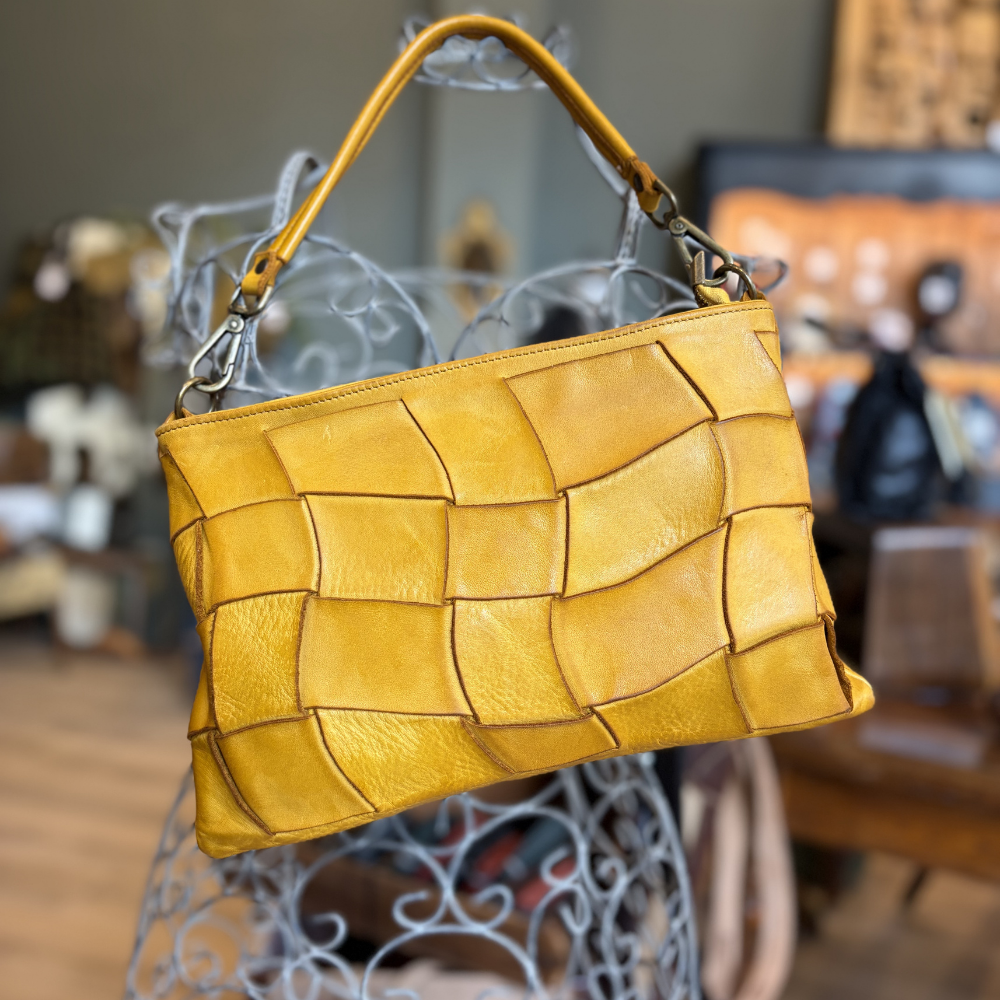Borsa in pelle intrecciata giallo senape Bayside BS802